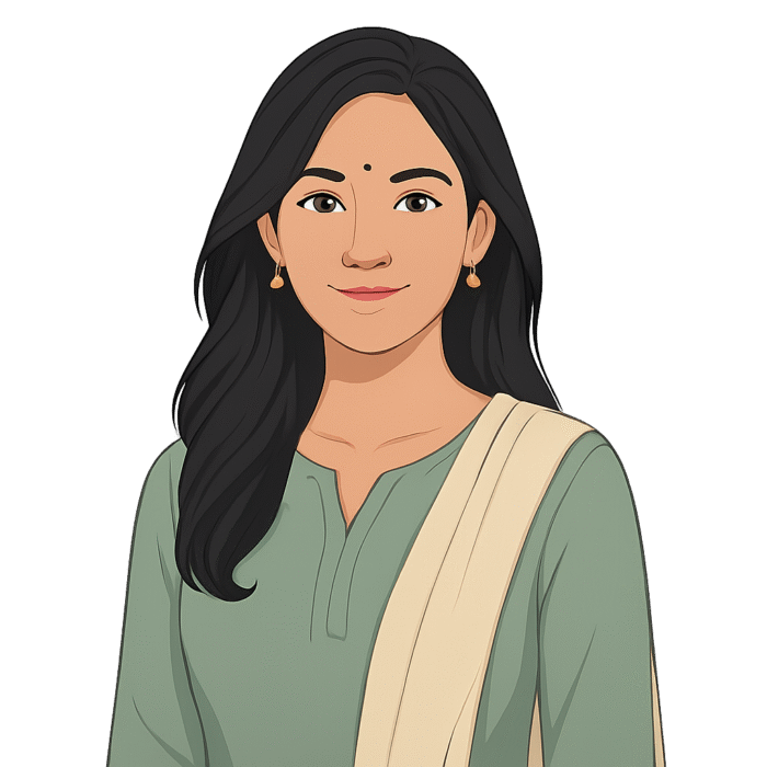 Aarohi, an Indian woman avatar in traditional attire representing confident, empowered Indian women.