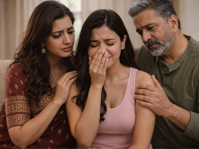 cry in front of parents